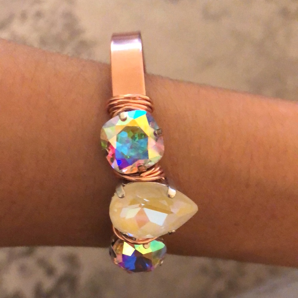 Raw Copper Aurora Borealis + White AB Crystal Cuff Bangle - Picture 8 of 16